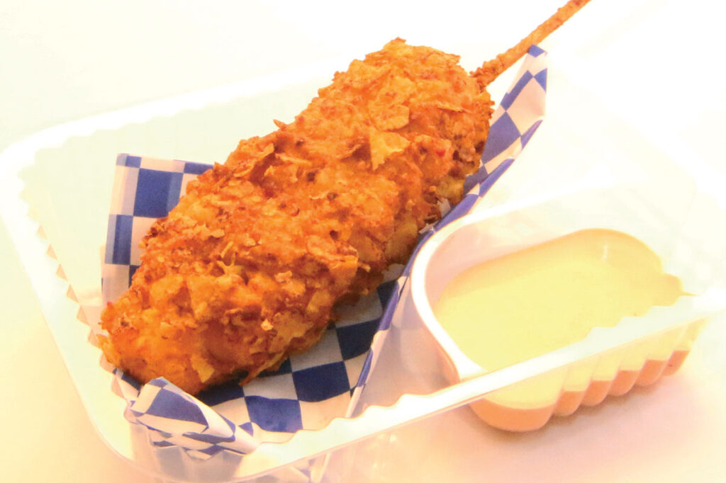 Chicken fried steak on a stick at state fair of texas