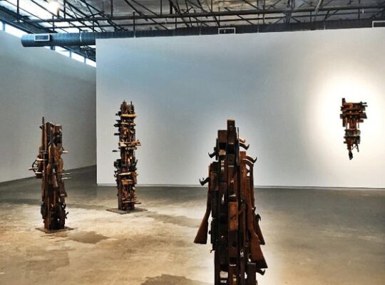 Contemporary artwork on display at Dallas Contemporary, showcasing modern art pieces within the industrial gallery space.