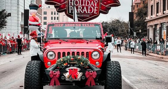 red jeep in Dallas Holiday Parade One of the monthly events in Dallas