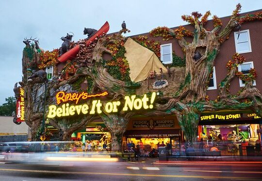 Entrance of Ripley's Believe It or Not! featuring eye-catching signage, quirky sculptures, and colorful decor inviting visitors to explore unique and unusual exhibits.