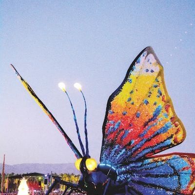 huge butterfly statue in Wildflower! Arts & Music Festival One of the monthly events in Dallas