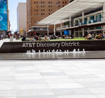 Front view of the building: At&t discovery district