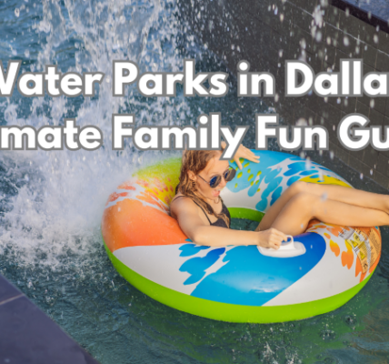 woman enjoying water slide in water park. Top Water Park Dallas